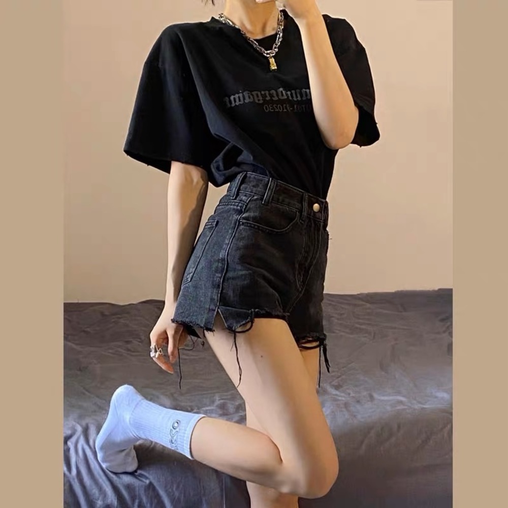 Women’s Cute High Waist Black Denim Jean Shorts Size Medium